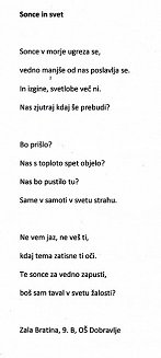 Zala Bratina, 9.r., Sonce in svet